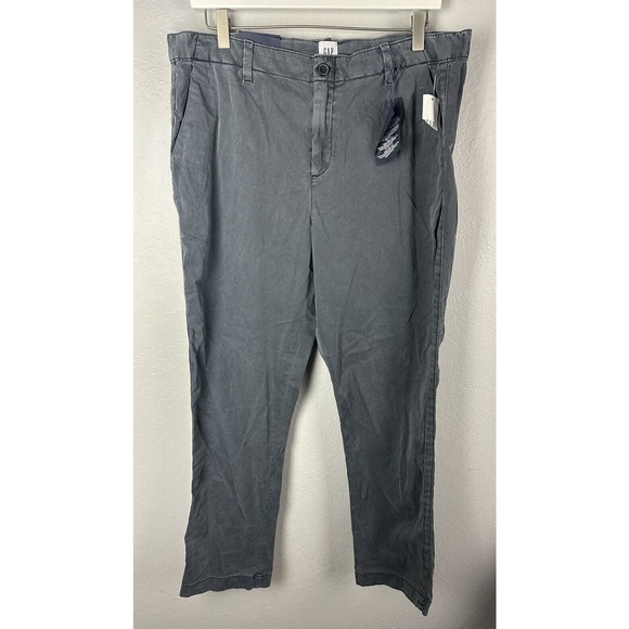 NWT Gap Girlfriend Chino Pant Size 14 Charcoal Gray Tuxedo Stripe Relaxed - Picture 1 of 3